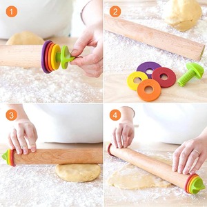 Rouleau à pâtisserie en bois avec anneaux de réglage d'épaisseur pour la pâtisserie, le fondant et la pizza, avec 4 anneaux de réglage d'épaisseur - Product Image 5