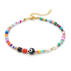 Bracelet <span class=keywords><strong>Miyuki</strong></span> en vrac tendance macramé turc bleu petite <span class=keywords><strong>perle</strong></span> <span class=keywords><strong>de</strong></span> riz perlée mauvais œil plaqué or 18 carats pour femme - Product Image 4