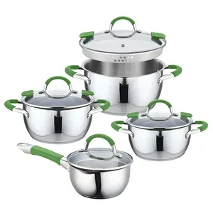 Wholesale Conical Shape 8pics Cooking Pots And Pans Stainless Steel Cookware Set With 2 Pouring Lips