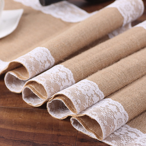 Rustic Vintage Jute <strong>Burlap</strong> Table Runner Printed Lace <strong>Fabric</strong> for Wedding Decor Table Cloth Macrame Linen Hat Covering - Product Image 4