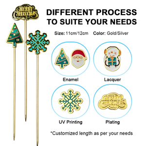 크리스마스 맞춤형 식품 등급 재사용 가능 휴대용 친환경 내구성 스테인리스 칵테일 픽 & 스티러 바용 - Product Image 3