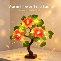Ornement d'arbre LED de bureau pour la maison, fleur artificielle en soie, double alimentation (batterie et USB), lumière d'ambiance à base tactile