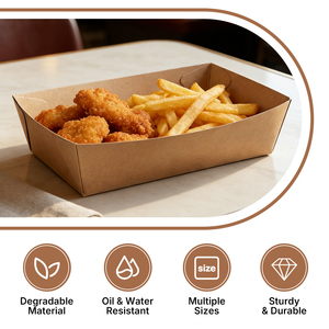 Wellons Wholesale Biodegradable Paper Food Trays <b>Box</b> Disposable Take Away Kraft Paper Boat Shape Food Tray for Fast Food - Product Image 3