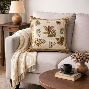 Cojín de Tapiz con Diseño de Hojas Herenciales, Cojín de Algodón y Poliéster con Relleno de Fibra de Poliéster 100%, Estilo Moderno - Product Image 1
