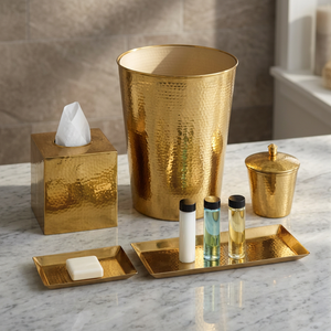 Juego de Baño Ecológico de Siete Piezas de Acero Inoxidable y Latón Martillado en Oro Brillante - Product Image 3