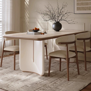 Cream Colored Slab Dining Table Rectangle Stable Solid Wood Modern Minimalist Design For Small Homes Light Luxury Style - Product Image 2