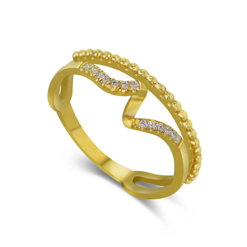 18K Gold Twist En Polish Elegante Sfeer Vintage Aangesloten Strass Bruids Ringen Factory Prijs