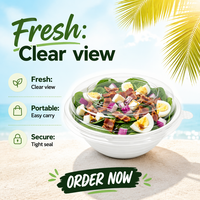 Boîte/Conteneur à Salade en Plastique PET Sans BPA, 18oz 24oz 32oz, avec Couvercle Transparent, Marque Chuan He, Prix Abordable, Vente en Gros