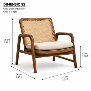 Mid Century Modern Ash <b>Wood</b> Accent Chair with Natural Rattan Cane <b>Armchair</b> for Living Room Lounge Seating - Product Image 3