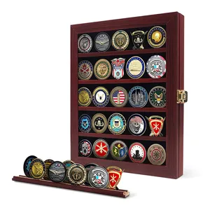 Annual Hot Sale Wooden With Glass Lockable Badge coin medal collection Cabinet box Challenge Medal Coin Display Case