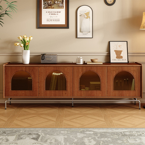 Consola Multimedia de Madera Maciza de Roble, Estilo Retro, con Puertas de Panel, Mueble Minimalista para TV, Mueble de Almacenamiento para Sala de Estar - Product Image 3