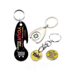 Porte-clés en métal émaillé double face avec logo personnalisé, impression 4 couleurs et époxy, pour chariot de supermarché - Product Image 1