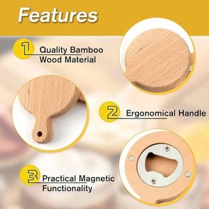 Wooden Key Bottle Opener Magnetic Bears in Blue Hat Bottle Opener Beech Wood Round Handle Magnet Wood <b>Light</b> Brown Hanging <b>Rope</b> - Product Image 4