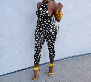 Viviblook D26JP077 Combinaison d'été pour femme, nouvelle combinaison décontractée à pois, dos nu, sans manches, à lacets, ajustée - Product Image 1