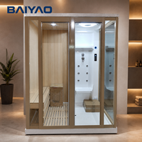 Sauna combiné sec et vapeur en cèdre canadien, avec cabine de douche en verre trempé, sur mesure pour villa, maison, spa