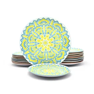 wholesale custom logo 7.5 10.5 inch handpainted printing porcelain ceramic moroccan style decorative bohemian plate set