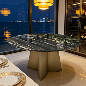 Mesa de Comedor Redonda de Mármol Natural Italiano de Alta Gama con Base de Acero Inoxidable Moderna para Uso en el Hogar o Restaurante - Product Image 1