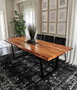 Meubles de cuisine design, prix d'usine moderne, table à manger de restaurant en bois massif en noyer avec bordure brute - Product Image 3