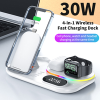 4-in-1 draadloze oplader digitale wekker RGB-licht opvouwbaar snellaadstation voor iPhone, iWatch en AirPods
