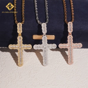 Pendentif Croix en Argent 925 avec Diamants Baguette Certifiés GRA, Style Hip Hop, Serti de Moissanite VVS, Vente Chaude - Product Image 2