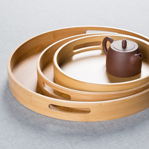 Ensemble de plateaux de service en bambou, plateau à thé rond en bois, plateau à fruits et à pain, style rétro, vaisselle de cuisine domestique, 3 tailles, design emboîtable - Product Image 1