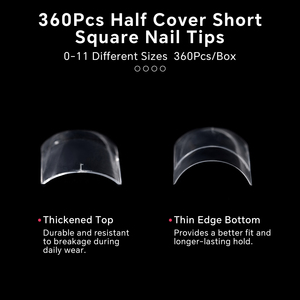 KADS 360 Uñas Postizas Cuadradas Gruesas de Gel Suave Acrílico Transparente ABS para Manicura Francesa Corta de Media Cobertura - Product Image 6