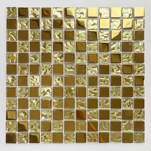 Azulejo de mosaico de vidrio de aluminio, mosaico de vidrio dorado para pared, Fondo de TV y pared de baño