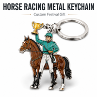 Porte-clés en métal personnalisé avec jockey et trophée, souvenir de course hippique, porte-clés avec logo personnalisé, cadeau pour événement équestre, promotion de festival