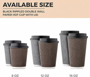 Gobelets à café jetables en papier de 16 oz avec couvercles, isolés, à double paroi, ondulés, pour emporter - Product Image 4