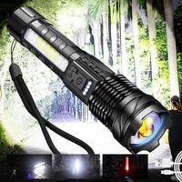 Linterna LED de Luz Fuerte, 2000 Lúmenes, Zoom Telescópico, Pantalla de Potencia, Linternas de Mano, Carga Tipo-C, Linterna para Camping