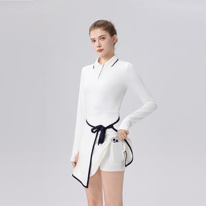 ชุดเดรสกอล์ฟผู้หญิงลายโลโก้แบบกำหนดเอง กระโปรงเทนนิสแบดมินตันผูกเชือก มีกระเป๋า ชุดออกกำลังกายสำหรับฤดูใบไม้ร่วง - Product Image 2