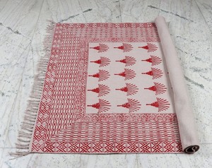 Indian Boho Kilim Style Red Cotton Dhurrie Rug Hand <b>Block</b> Printed Handmade Carpet Floor Rug Home Decor - Product Image 2