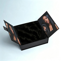 Boîte cadeau rigide magnétique noire personnalisée pour perruques et extensions de cheveux, boîte d'emballage pour cheveux humains