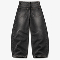 Jeans amples pour hommes YOUMI ODM/OEM avec logo personnalisé, coupe large et incurvée, denim vintage noir gris marbré, pantalon baggy