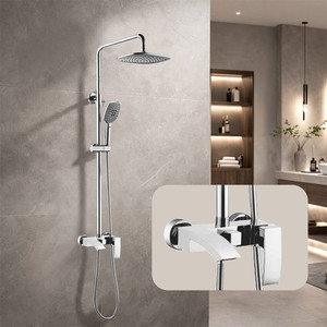 Système <span class=keywords><strong>de</strong></span> douche mural moderne avec pommeau <span class=keywords><strong>de</strong></span> douche pluie et douchette à main, <span class=keywords><strong>mitigeur</strong></span> mural pour salle <span class=keywords><strong>de</strong></span> bain - Product Image 2