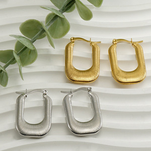 Zogxin Geometric U Shaped Hoop Earrings Gold Silver Stainless Steel Stud Earrings Fashion Jewelry For Women - Product Image 2