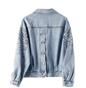 Tops <span class=keywords><strong>en</strong></span> <span class=keywords><strong>jean</strong></span> élégants pour femmes, nouvelle <span class=keywords><strong>veste</strong></span> <span class=keywords><strong>en</strong></span> <span class=keywords><strong>jean</strong></span> à revers ornée de paillettes - Product Image 6