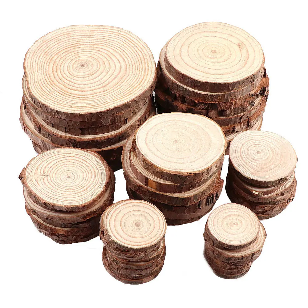 Wholesale unfinished wood crafts custom DIYwood slices crafts natural round wood slices for wedding decorations