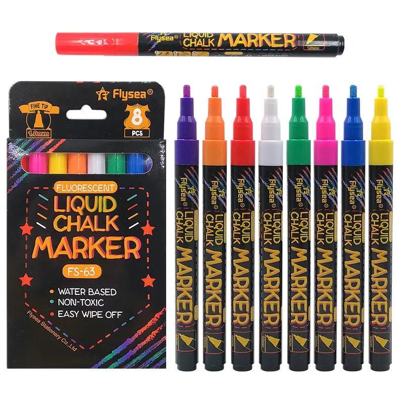 8 색 비 독성 형광 색 건조 지우기 액체 분필 마커 펜