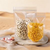 Sachet refermable transparent personnalisé en PE de qualité alimentaire, recyclable et étanche, avec encoche de déchirement pour bonbons et pop-corn