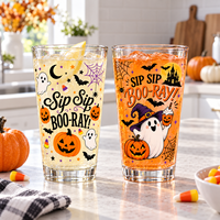 Gobelet en verre imprimé Halloween de 480 ml, tasse à boire transparente avec motif fantôme et citrouille pour jus, cocktails, fêtes et cadeaux de fin d'année