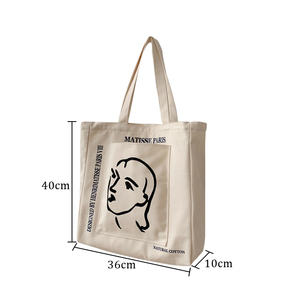 Personalized Custom Logo Thick Canvas Shoulder <b>Bags</b> Large Capacity Shopping CottonTote <b>Bag</b> <b>With</b> <b>Pocket</b> and Zipper - Product Image 3