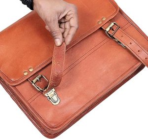 Genuine Leather Messenger Bag Small Briefcase <b>Crossbody</b> Shoulder Bag for <b>Men</b> and Women Vintage Office Business Work Document - Product Image 5