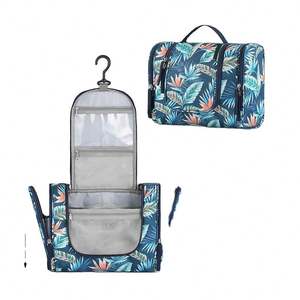 Bolsa de maquillaje de nailon impermeable grande impresa personalizada de fabricantes de muestra gratis, organizador de viaje, neceser cosmético colgante para - Product Image 5