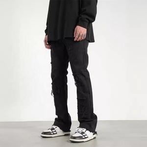 Jeans Huanqiu para <span class=keywords><strong>Hombre</strong></span>, Corte Recto, Lavado Vintage, <span class=keywords><strong>Blanco</strong></span> y Negro, Desgastados, Estilo Urbano, Cintura Media - Product Image 1