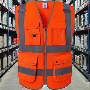 Gilet de sécurité orange haute visibilité avec bandes réfléchissantes de deux pouces de large couvrant la taille, la poitrine, les épaules et le dos - Product Image 1