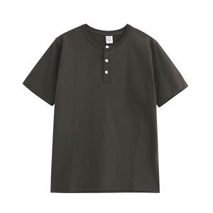 Camiseta de Algodón de 250g, Estilo Vintage, Cuello Henley, Holgada y Gruesa, para Hombre y Mujer, Manga Corta - Product Image 4