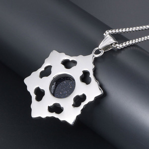 Japanese Korean Style Blue Sandstone Inlaid <b>Titanium</b> Steel Pendant Necklace Flower Shape Snowflake Design Unisex Fashion - Product Image 4