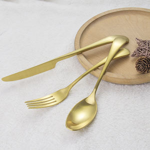 مجموعة أدوات مائدة ذهبية بالجملة للمطاعم، طقم ملاعق وشوك مطلية بالذهب المطفي للأعراس - Product Image 2