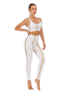 도매 맞춤형 자체 브랜드 요가복 메탈릭 스네이크 레깅스 스포츠 운동복 세트 여성 피트니스 의류 - Product Image 5